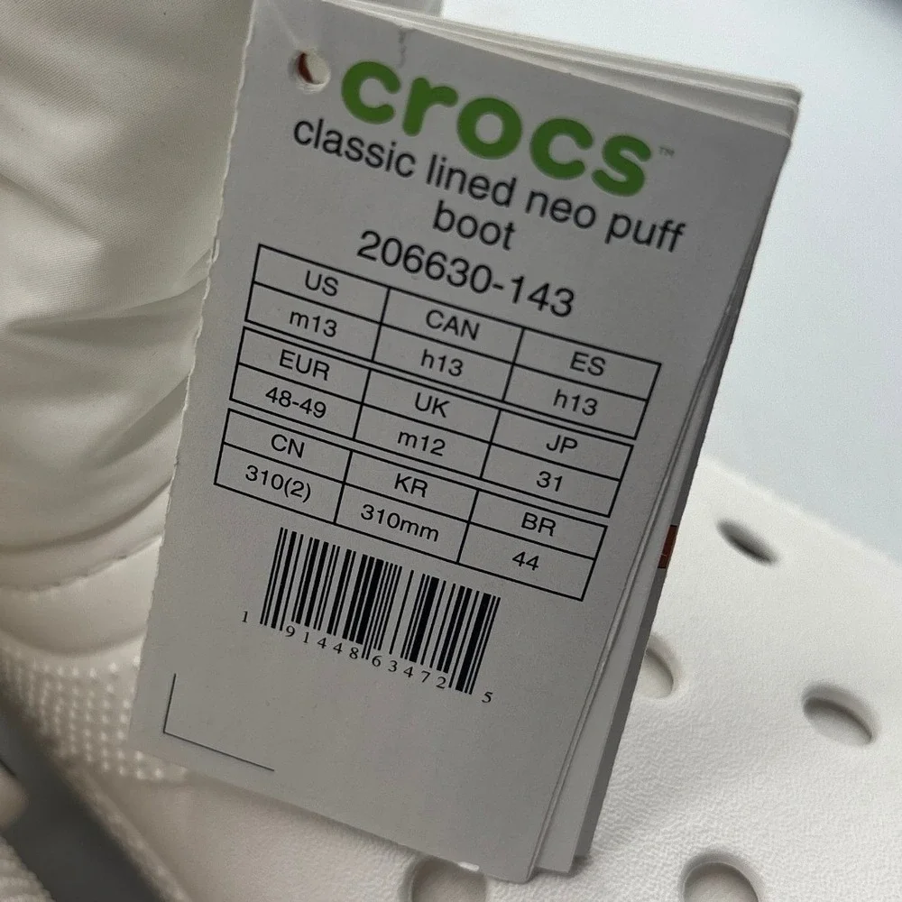 Crocs Classic Lined Neo Puff Boot Mens Size 13 White Insulated Winter 206630-143